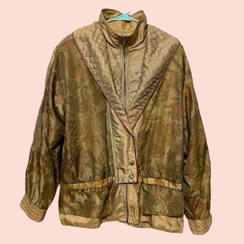 Vintage 80s Lavon Floral Zip Windbreaker Jacket w Cinched Waist